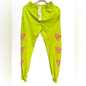 Frankies Bikinis Aiden Sweatpants Grass Neon Green Butterfly Revolve sz Lrg NWT